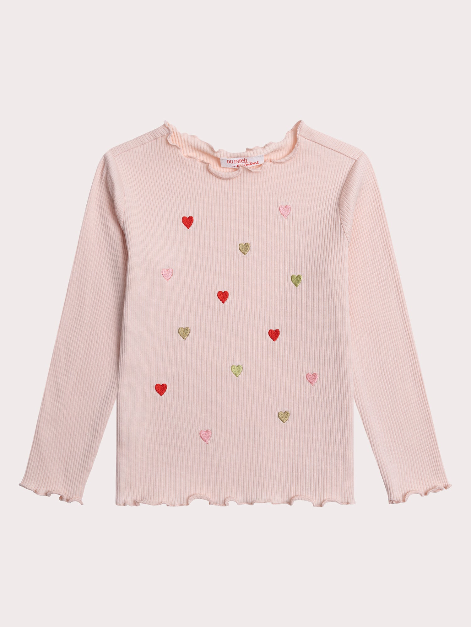 T-shirt Manches Longues Rose Pale Broderies Coeurs - 4 ans - Fille - Du Pareil Au Même