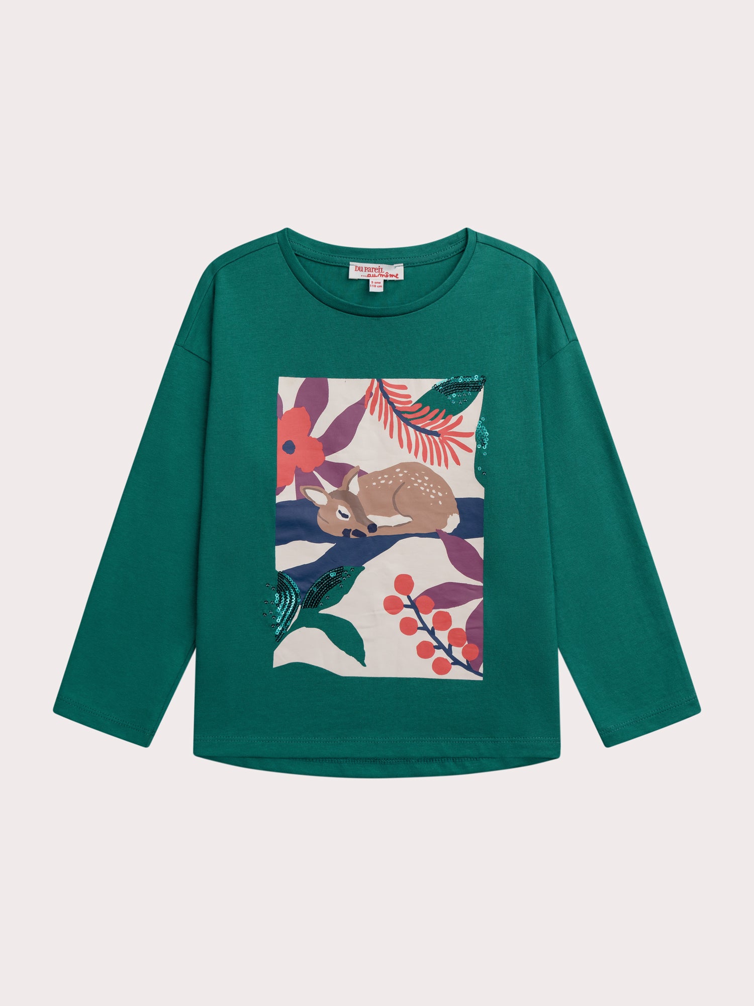 T-shirt Vert Manches Longues Animation Biche - 8 ans - Fille - Du Pareil Au Même