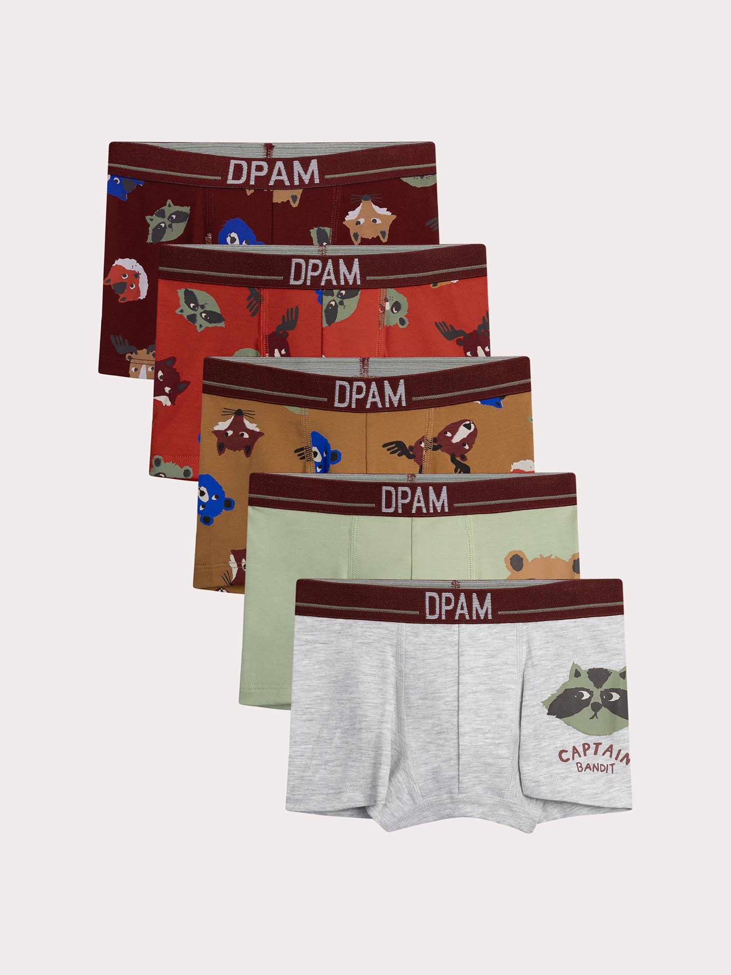 Lot de 5 boxers animaux pour enfant garçon