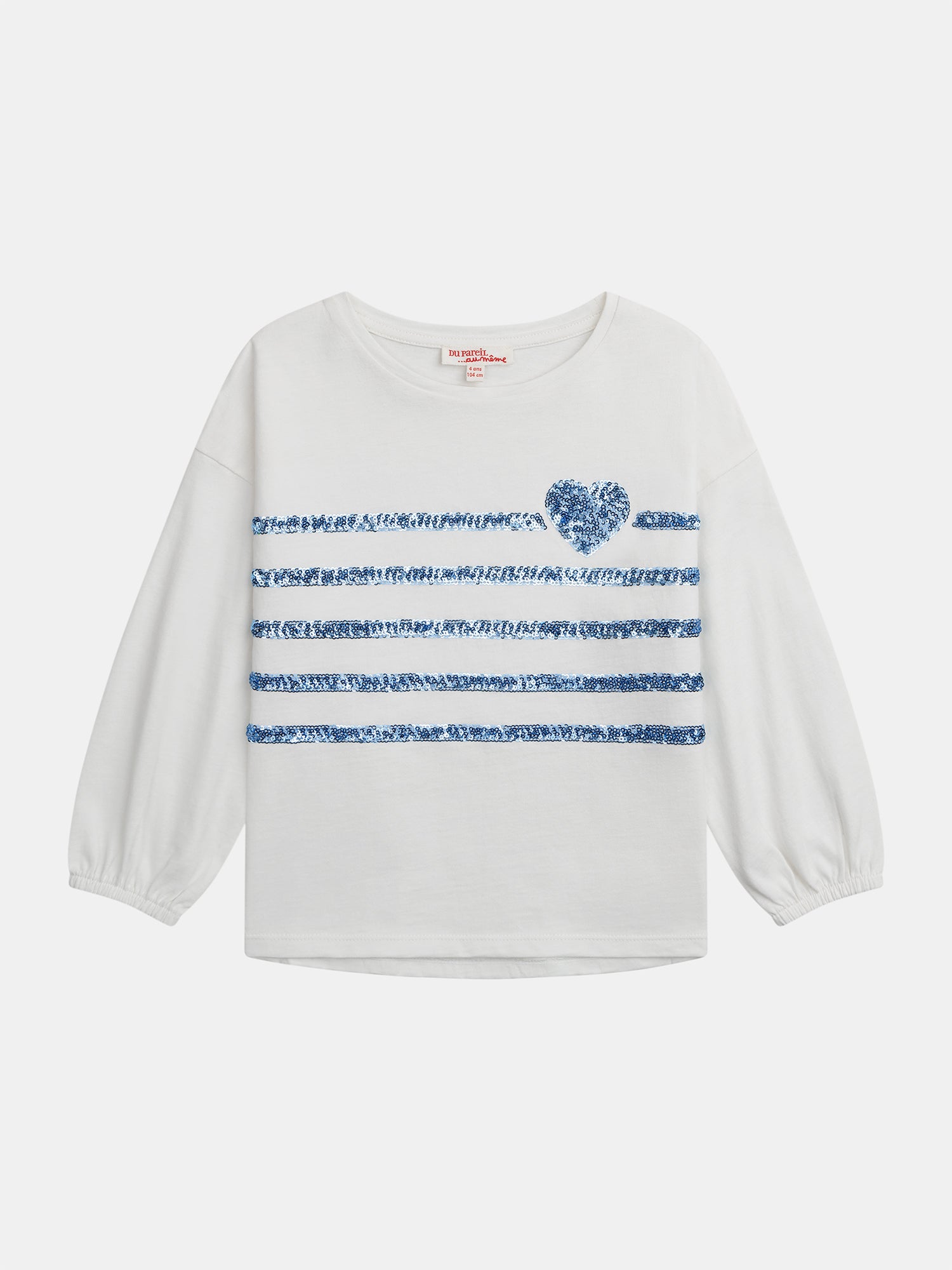 T-shirt Blanc Cassé À Sequins Bleus Pour - Fille - Du Pareil Au Même