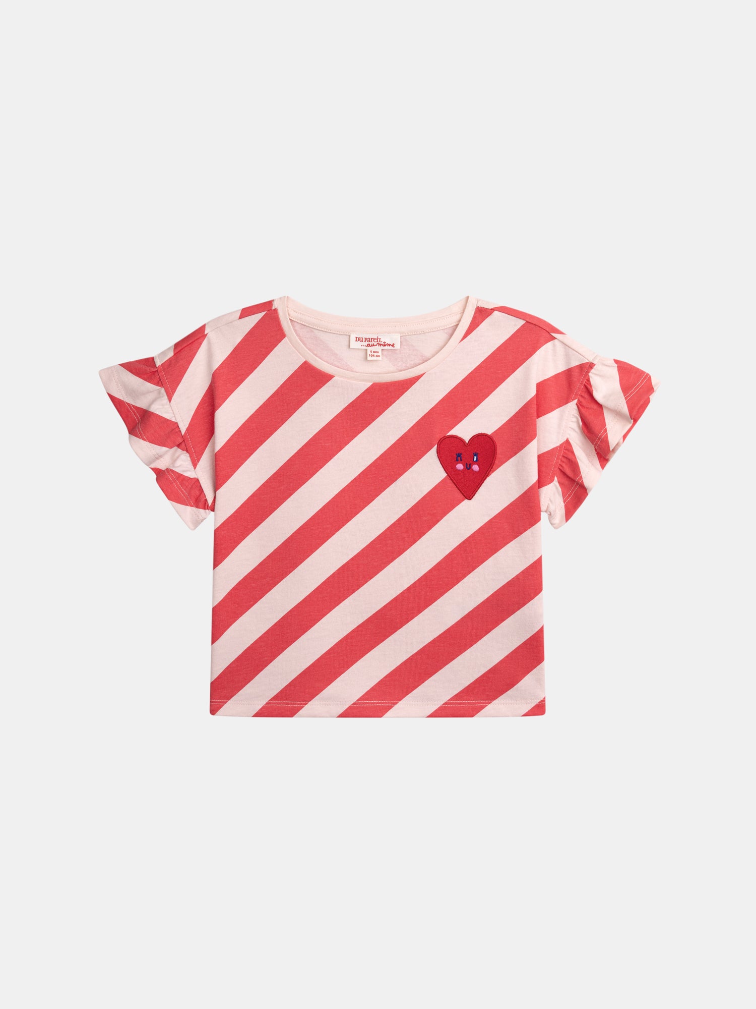 T-shirt Rose Rayé Manches Courtes Avec Badge Pour - Fille - Du Pareil Au Même