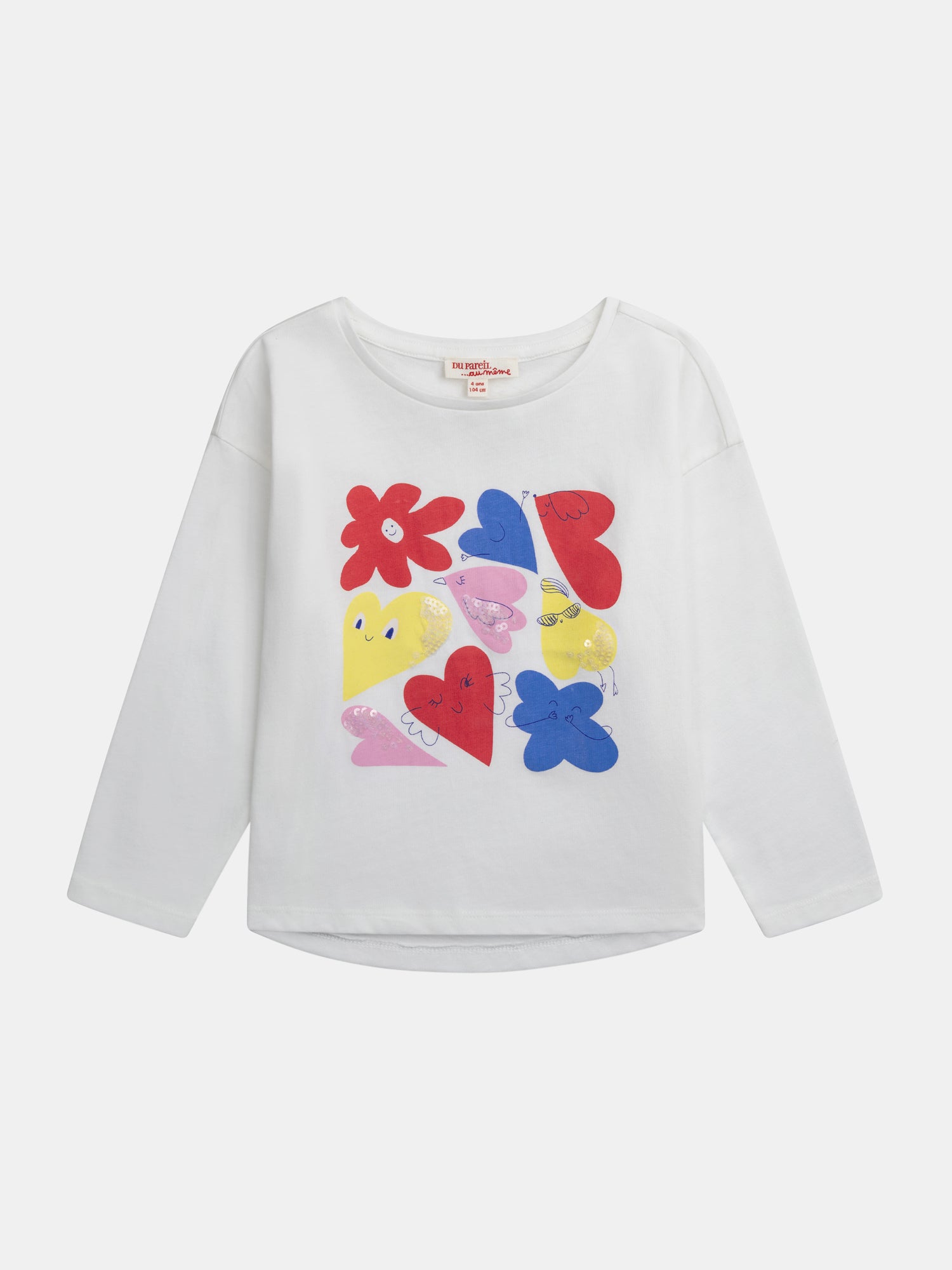 T-shirt Manches Longues Écru Et Animation Colorée Pour - Fille - Du Pareil Au Même