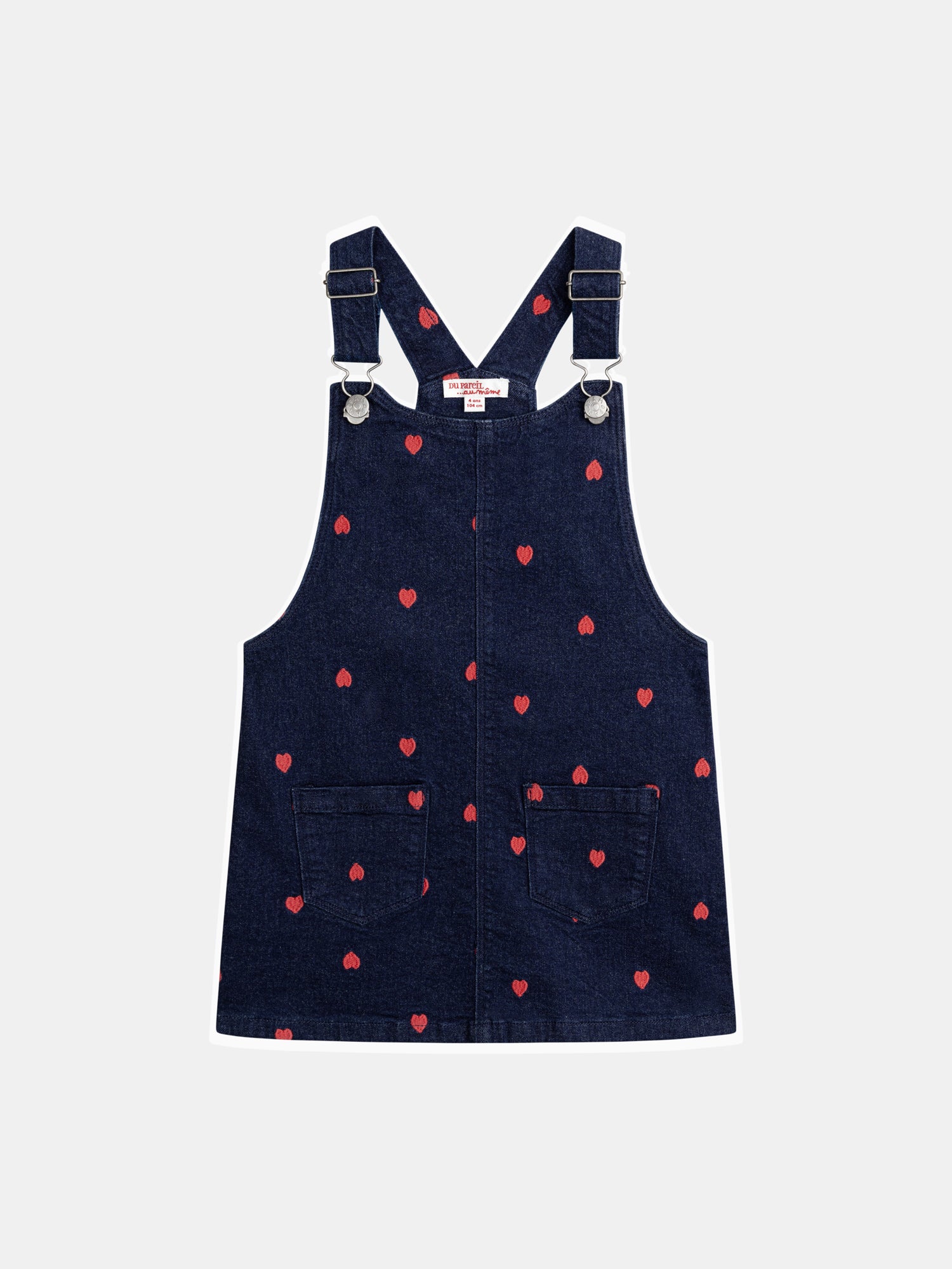 Robe-salopette Bleu En Denim Et Broderies Cœur Pour - Fille - Du Pareil Au Même
