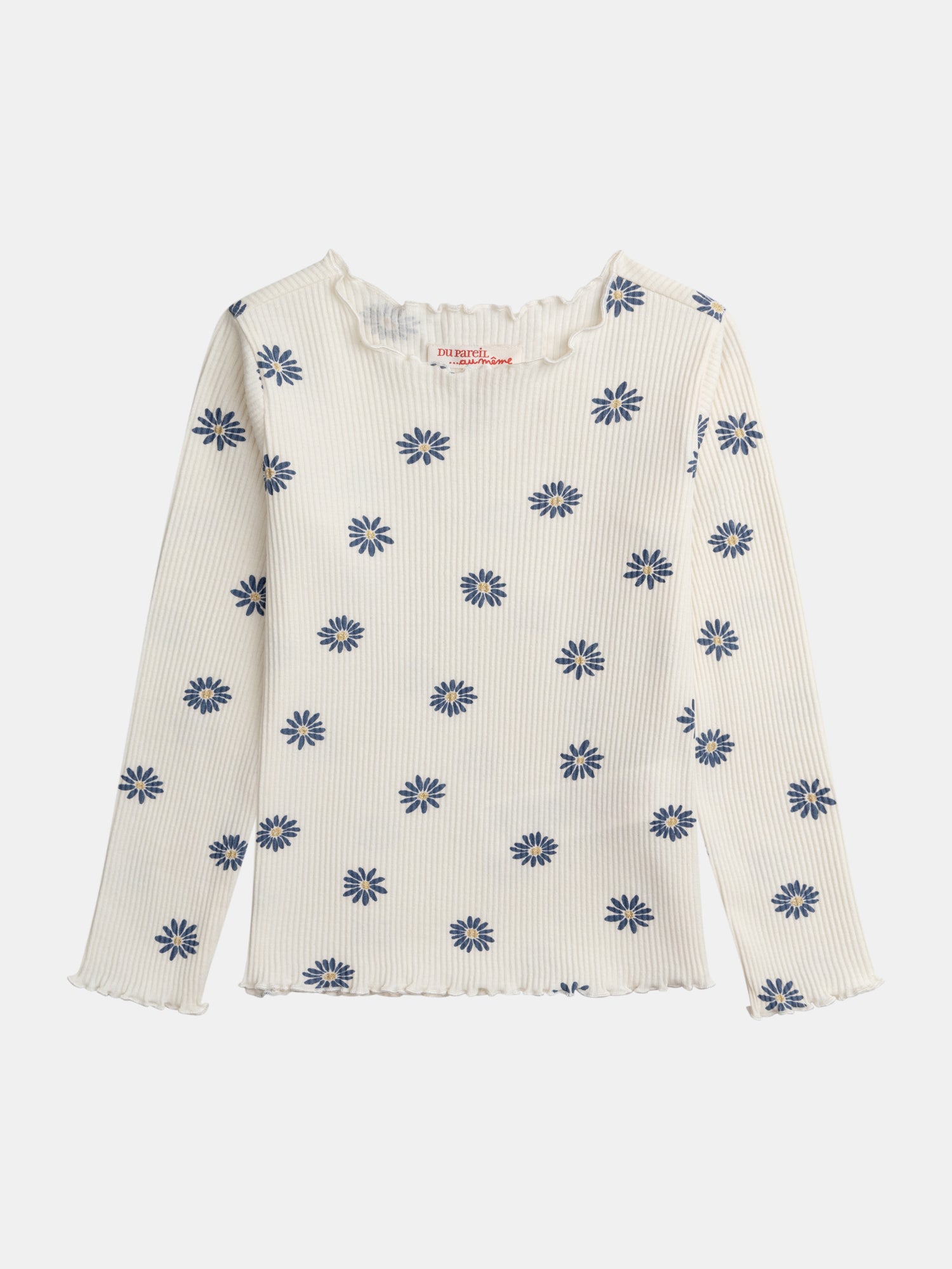 T-shirt À Côte Manches Longues Écru Imprimé Fleurs Pour - Fille - Du Pareil Au Même