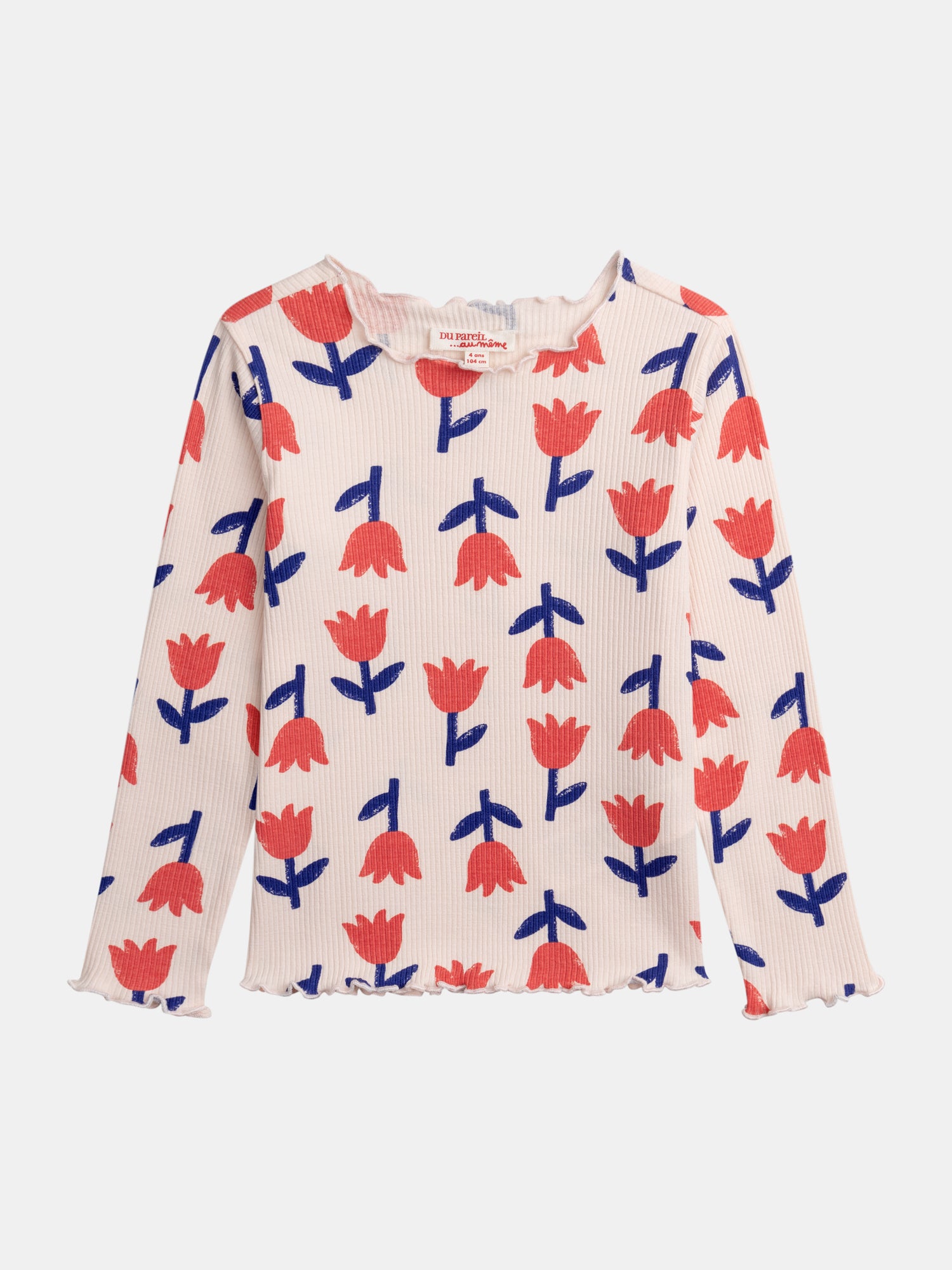 T-shirt À Côte Manches Longues Rose Imprimé Coquelicots Pour - Fille - Du Pareil Au Même