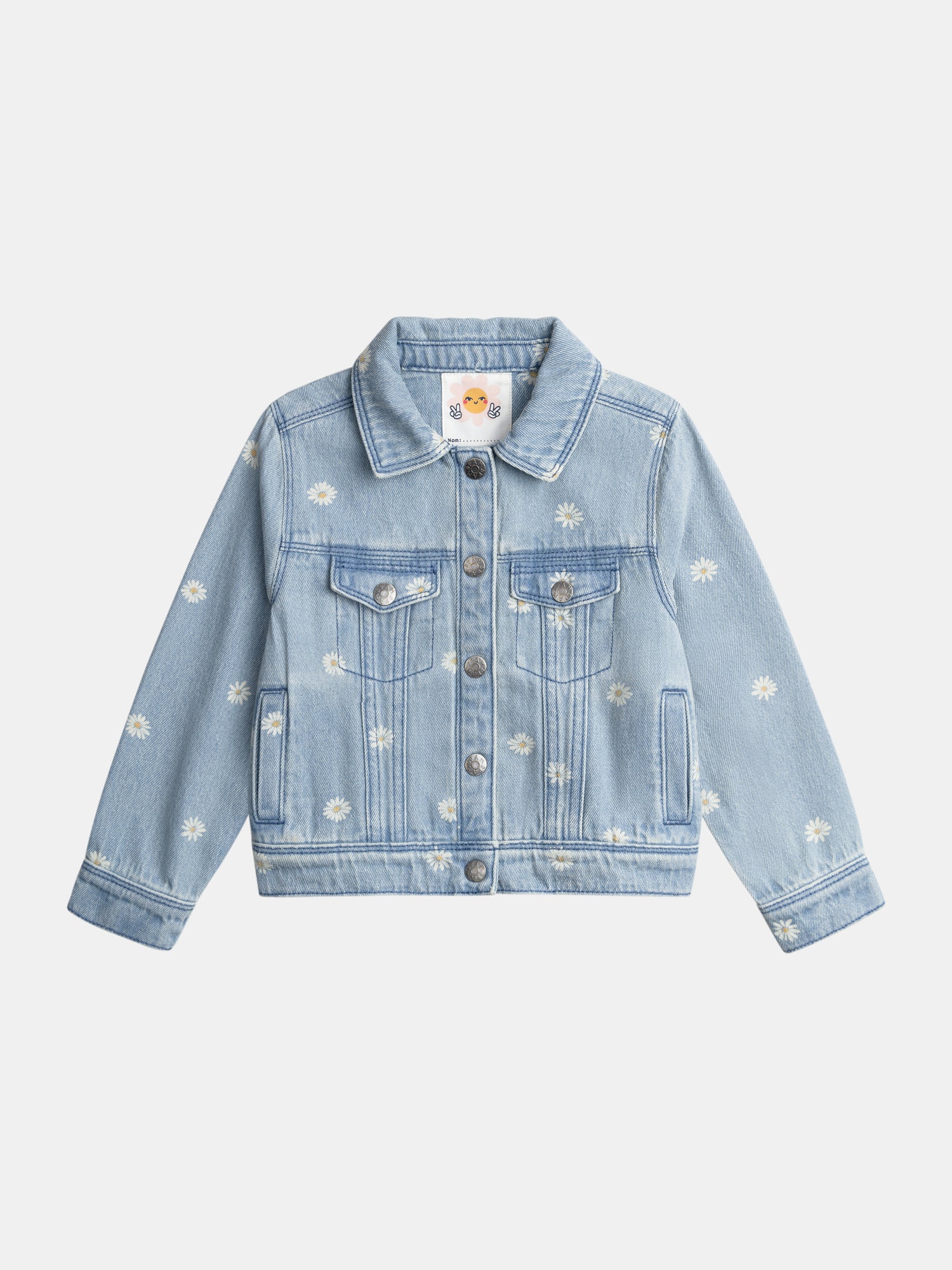Veste En Denim Clair À Broderies Fleurs Pour - Fille - Du Pareil Au Même