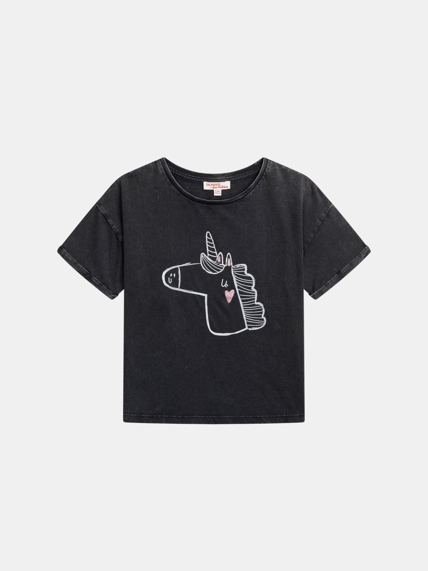 T-shirt Gris Foncé Animation Licorne Pour - Fille - Du Pareil Au Même