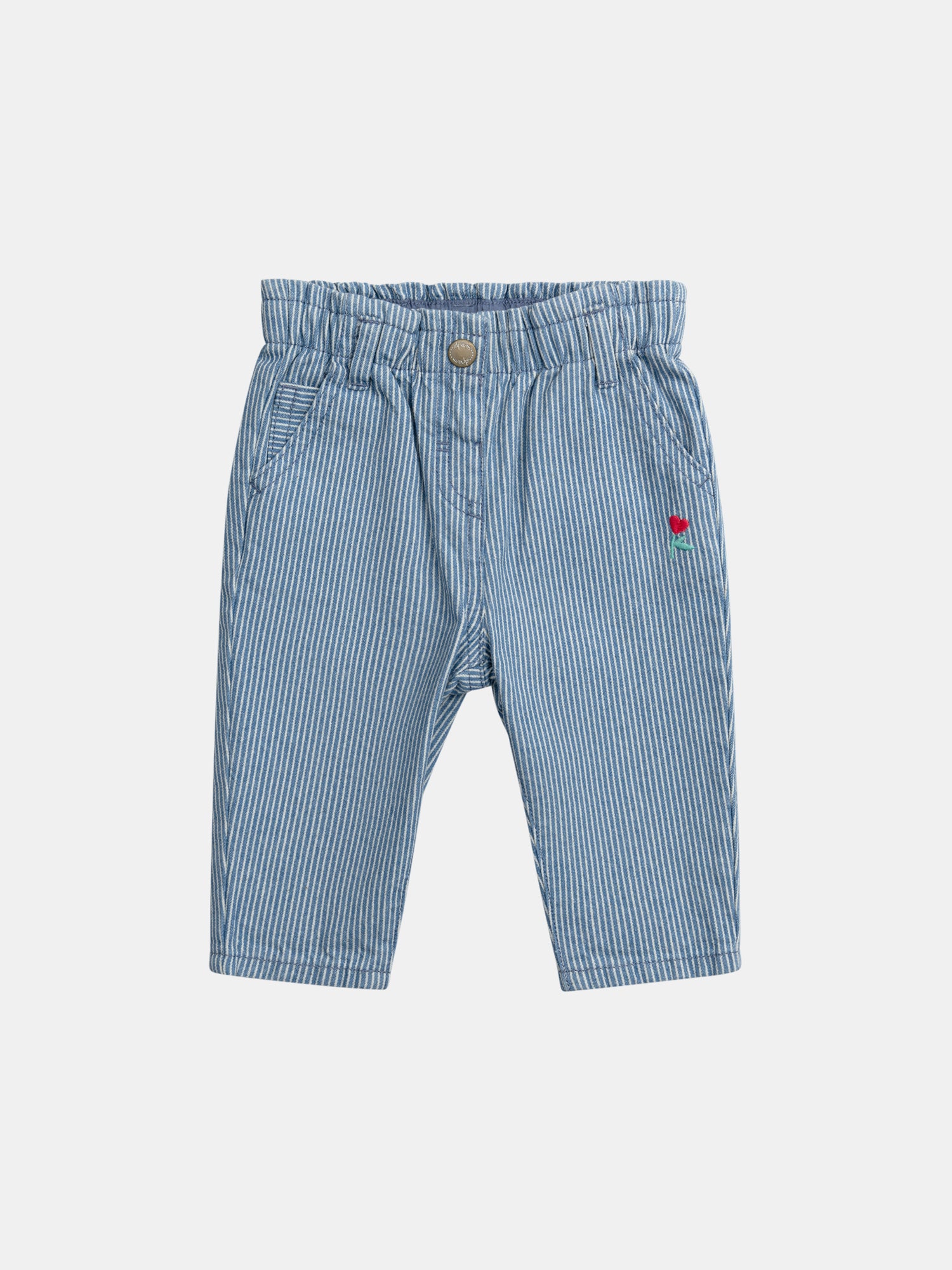 Pantalon Rayé En Denim Avec Broderies Fleurs Pour pour Bébé - Fille - Du Pareil Au Même