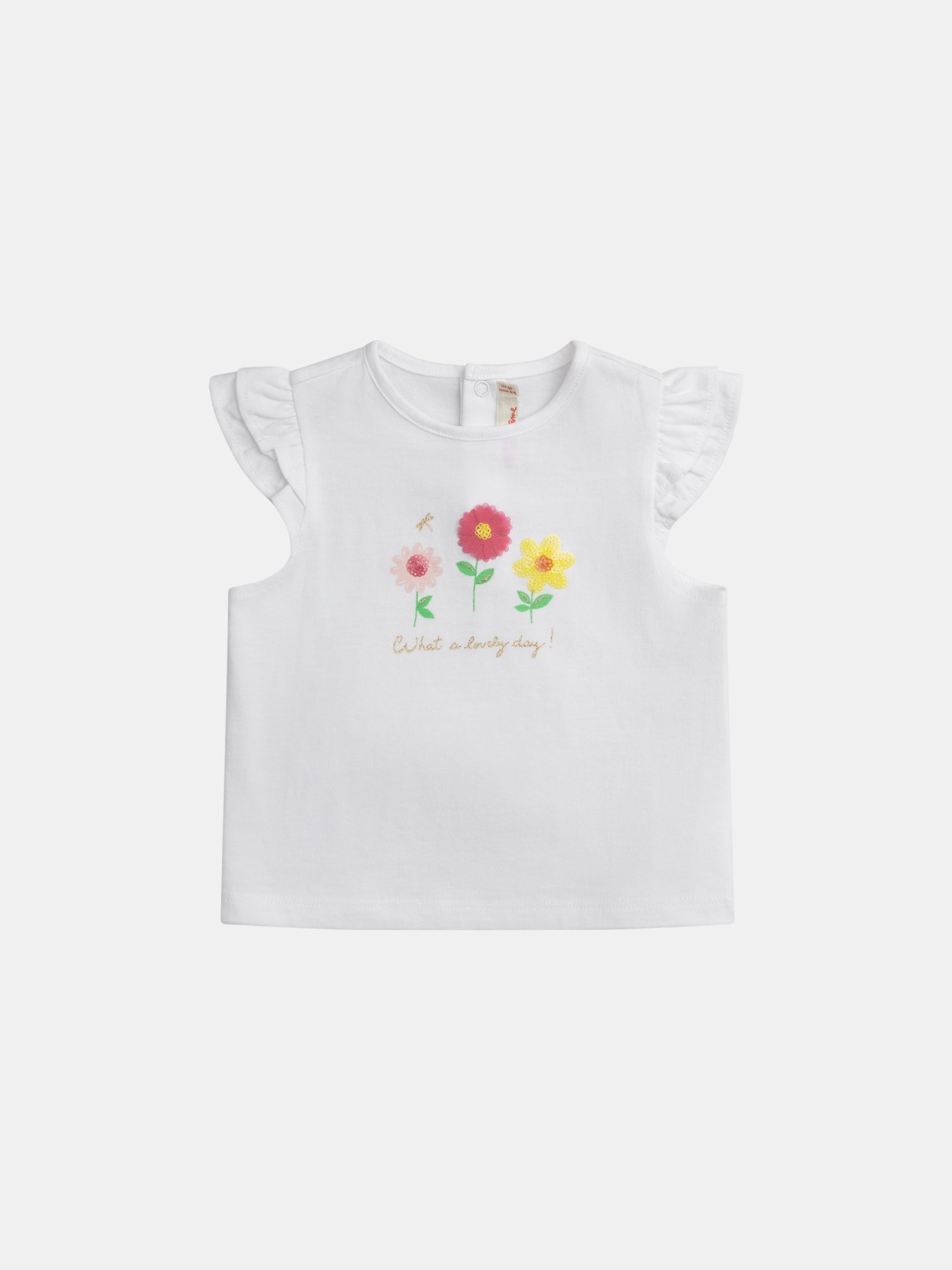 T-shirt Blanc À Manches Volantées Et Motif "what A Lovely Day !" Pour Bébé Fille - 3/6 mois - Du Pareil Au Même