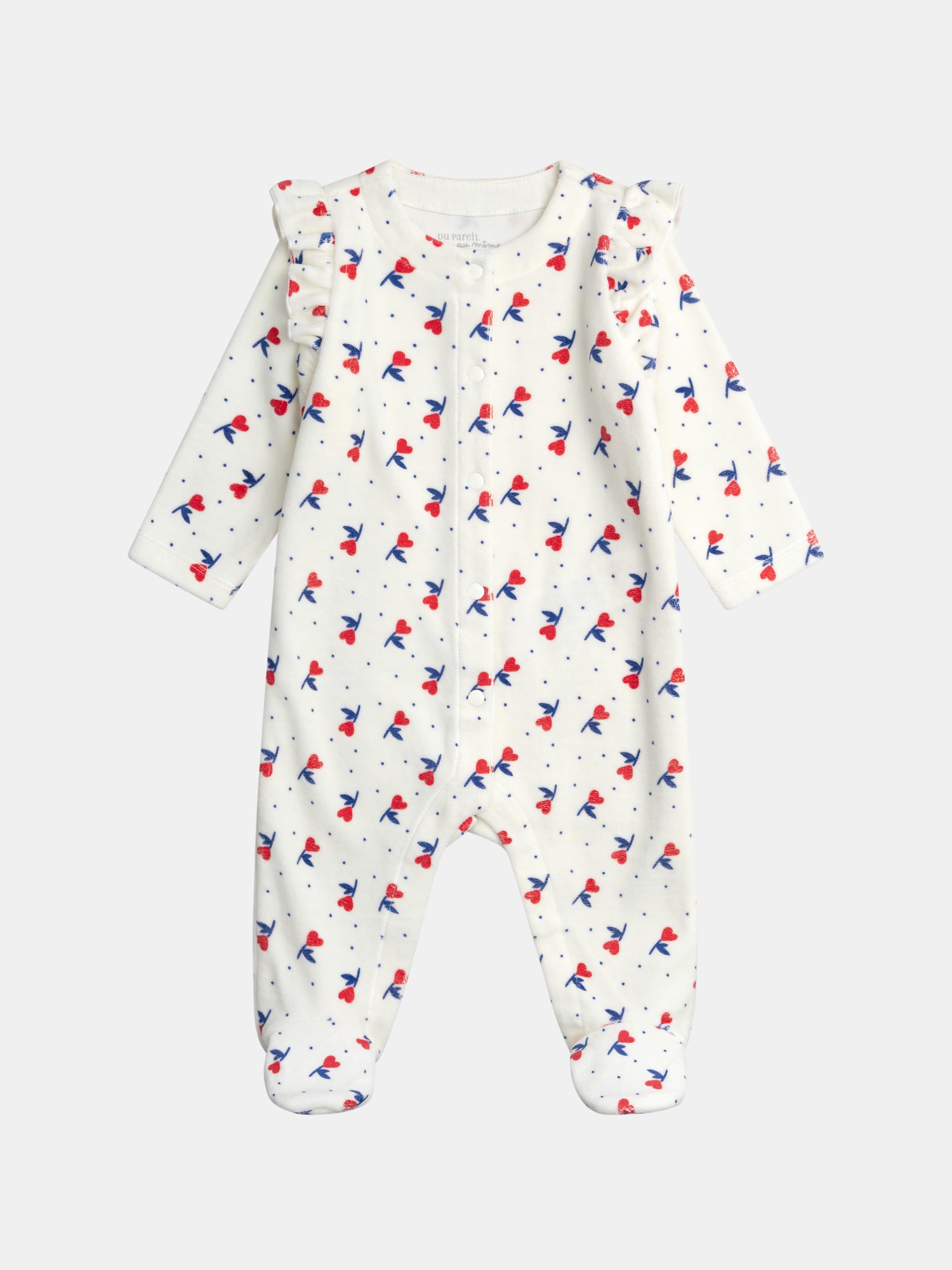 Grenouillère Écrue À Manches Volantées Avec Imprimé All-over Cœurs Fleuris Pour pour Bébé - Fille - Du Pareil Au Même