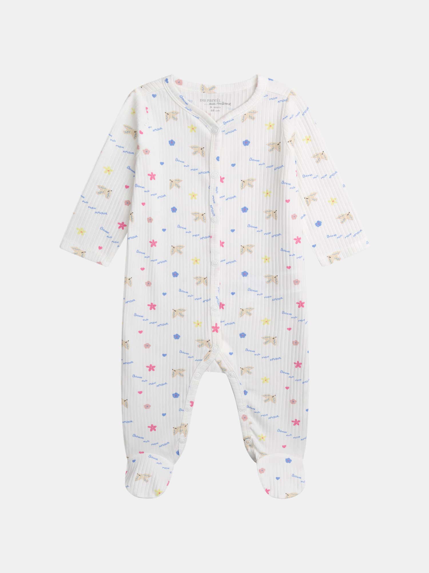 Grenouillère Écrue Avec Imprimé Intégral "bonne Nuit Mon Amour" Pour pour Bébé - Fille - Du Pareil Au Même
