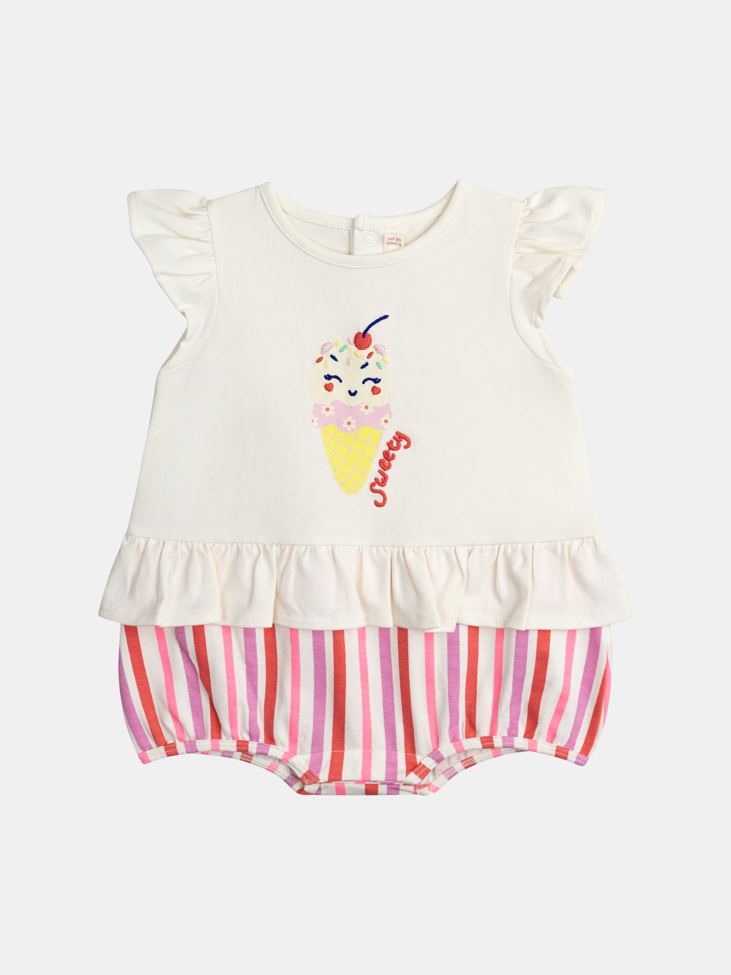 Grenouillère Bi-matière À Volants Et Motif "ice Cream Chat" Pour pour Bébé - Fille - Du Pareil Au Même