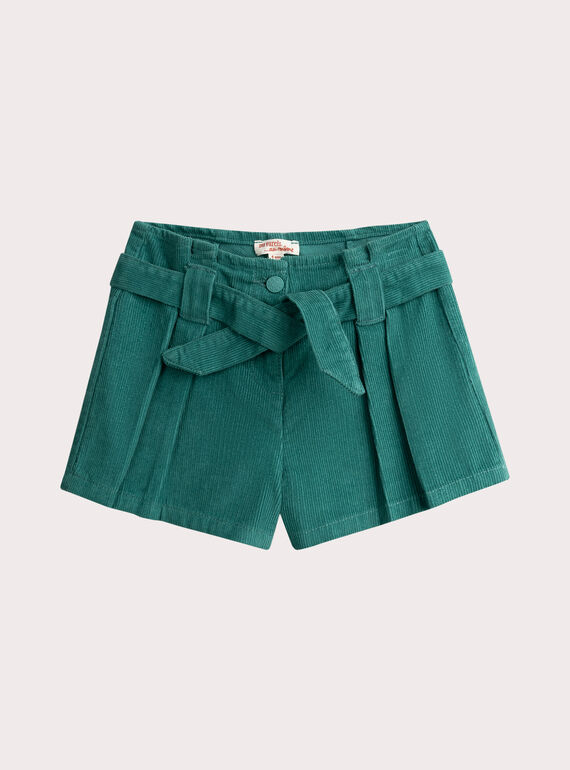 Short bleu vert en velour cotelé pour fille VAKLISHORT / 24W90141SHO215