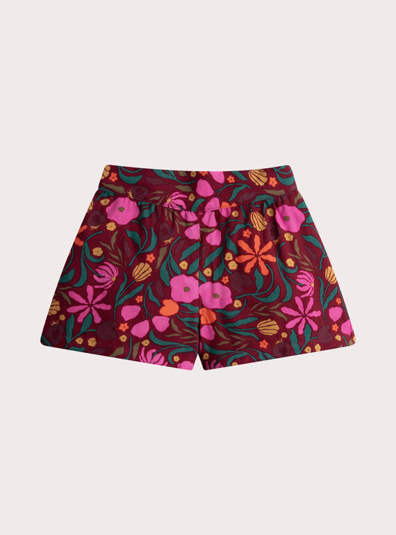 Short rouge imprimé fleuri pour fille VAKOSHORT / 24W90131SHOF529