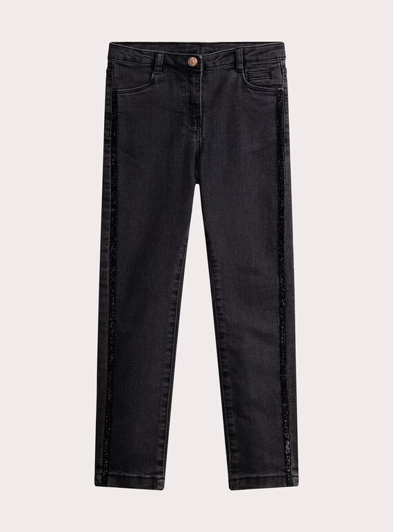 Jean denim noir avec détails brillants pour fille VAKOJEAN / 24W90131JEAK003