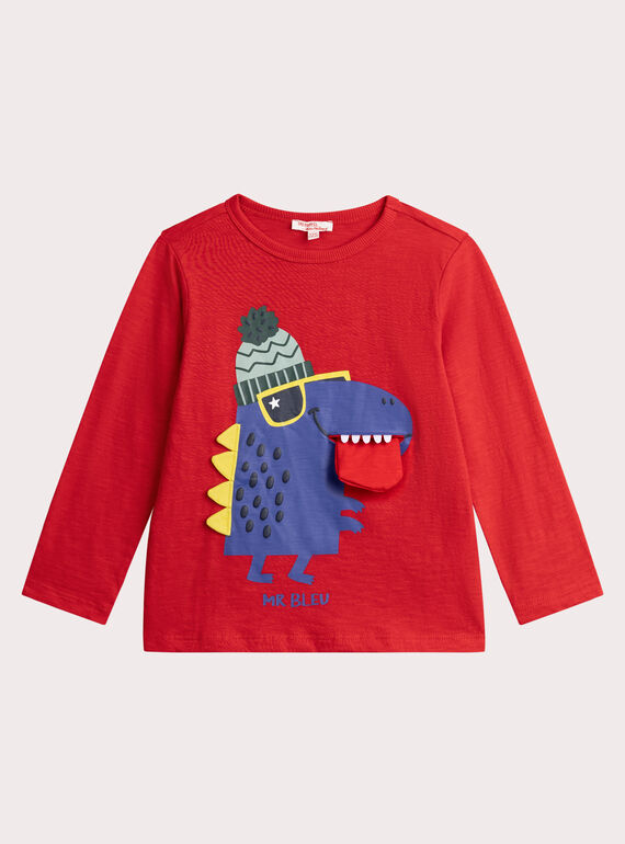 T-shirt rouge vif animation dinosaure pour garçon VOROTEE2 / 24W902P2TMLF503