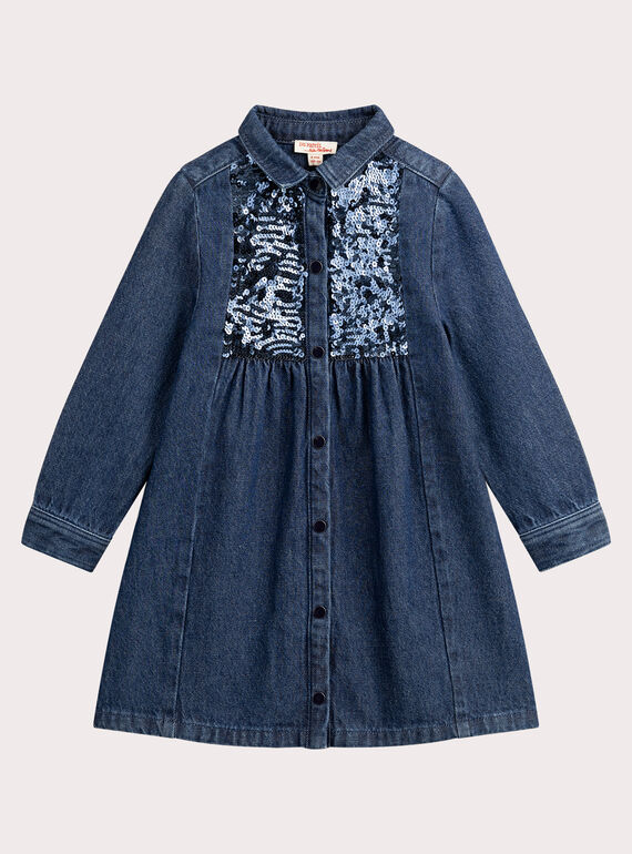 Robe en jean avec sequins bleues pour fille VAKLIROB2 / 24W90141ROBP271