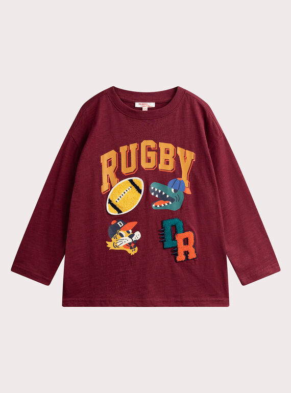 T-shirt bordeaux animation rugby pour garçon VOKOTEE3 / 24W90232TML503