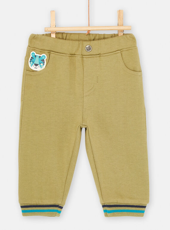 Pantalon vert kiwi à motifs animaux pour bébé garçon SUDUPAN1 / 23WG10P1PAN617