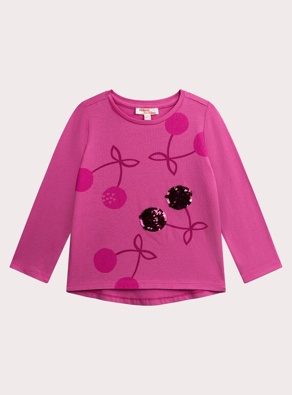 T-shirt rose imprimé cerise pour fille VAJOYTEE4 / 24W901I2TML030