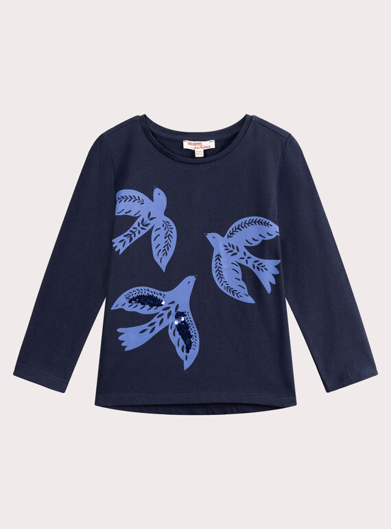 T-shirt marine imprimé oiseau pour fille VAJOYTEE1 / 24W901G3TML070