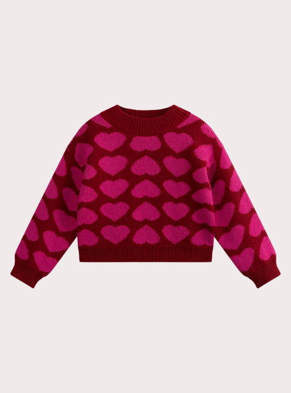 Pull rouge jacquard cœur pour fille VAKOPULL / 24W90131PULF529