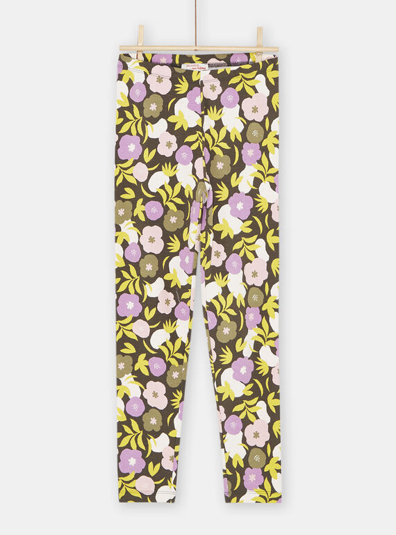 Legging kaki à imprimé fleuri fille SYAKYOLEG / 23WI01I1CALI808