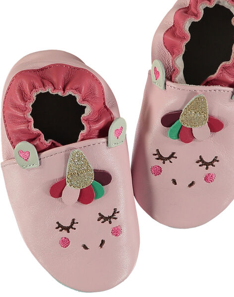 Chausson Licorne Cuir Souple Rose Bebe Fille Chaussons Bebe Dpam