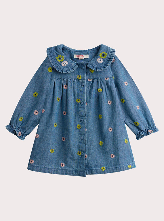 Robe en denim brodé pour bébé fille VIGAROB1 / 24WG0913ROBP274