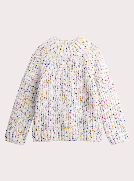 Pull écru avec maille colorée pour fille VAROPULL1 / 24W901P1PUL001