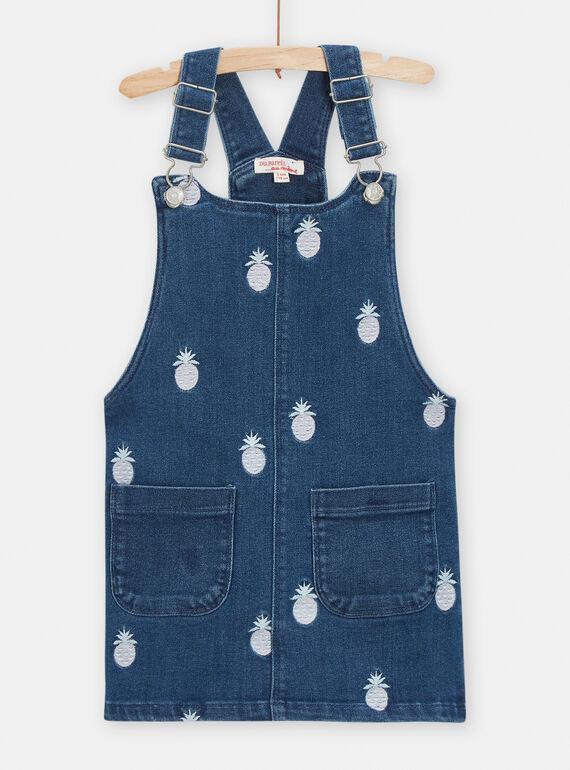 Robe salopette bleu en denim pour fille TADEROB2 / 24S901J2ROBK005