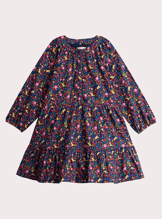 Robe marine imprimé fleuri coloré pour fille VAROROB2 / 24W901P3ROB070