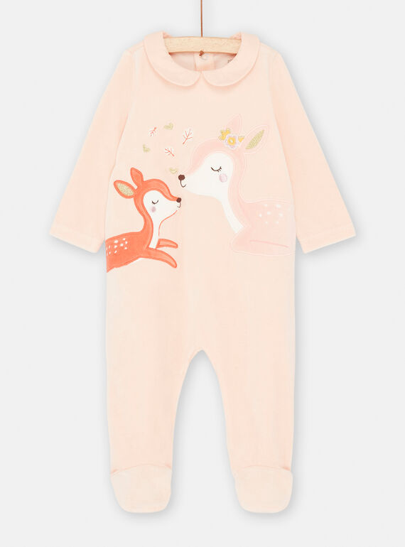 pyjama bebe fille en velours a volant rose bebe
