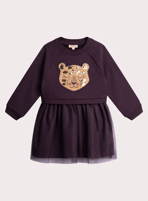 Robe sweat violette avec tulle pour fille VABAROB3 / 24W901Q3ROB718