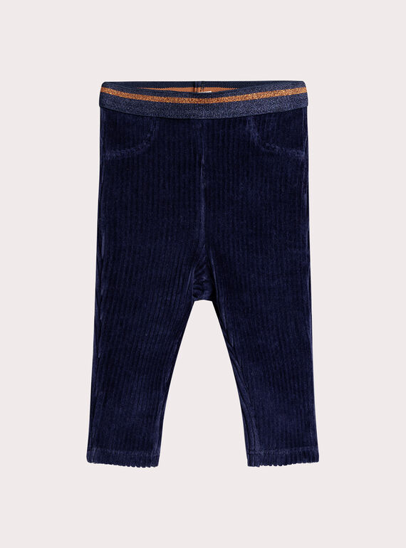 Pantalon bleu minuit en velours pour bébé fille VIROPAN2 / 24WG09P2PAN070