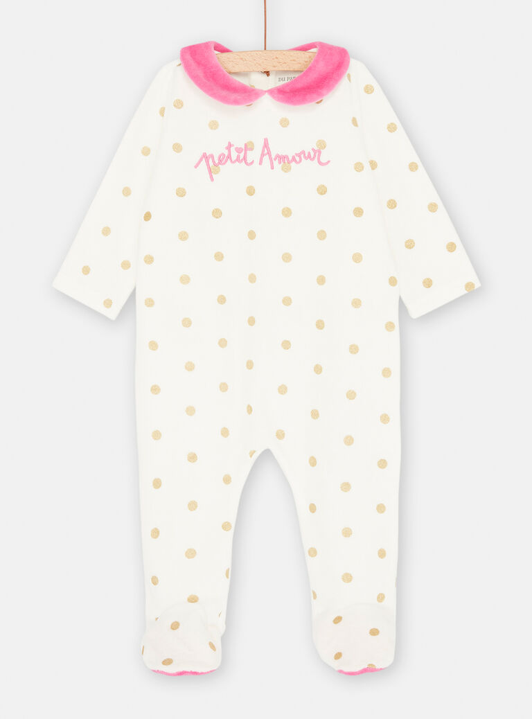 Pyjama velours rose à pois mouton blanc bébé fille 1 MOIS