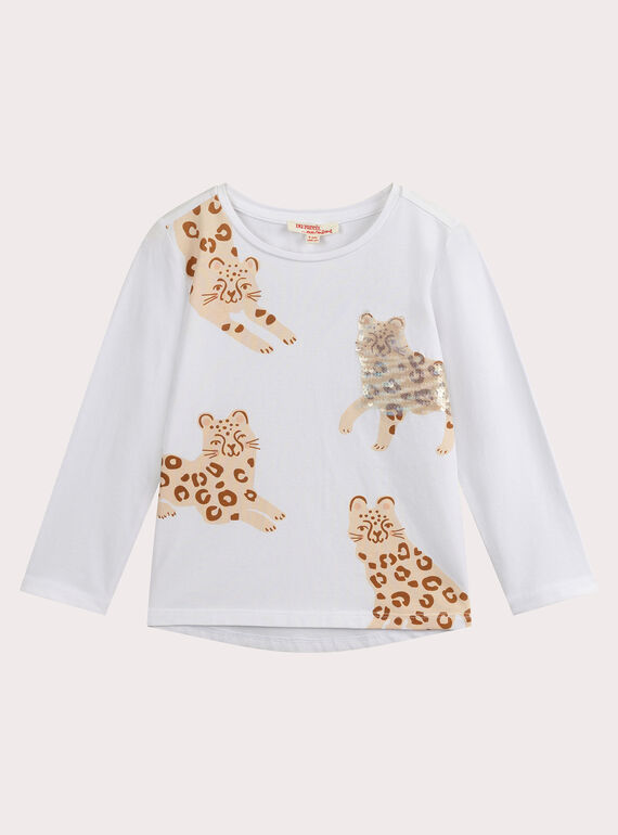 T-shirt écru imprimé léopard pour fille VAJOYTEE3 / 24W901G2TML001