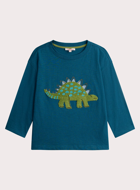 T-shirt bleu turquoise foncé animation dino pour garçon VOKLITEE4 / 24W90243TMLC235