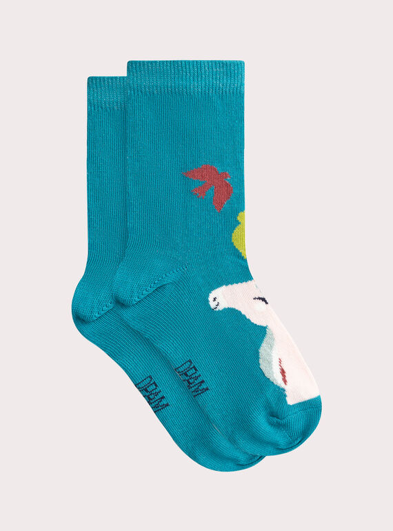 Chaussettes turquoises motif licorne pour fille VYAVERCHO / 24WI01G4SOQ215