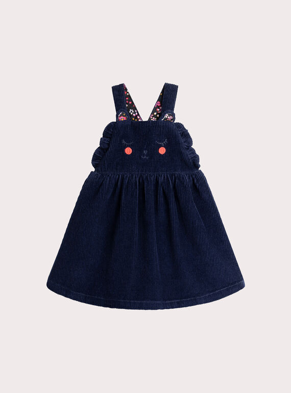 Robe bleu minuit en velours pour bébé fille VIROROB2 / 24WG09P2ROB070