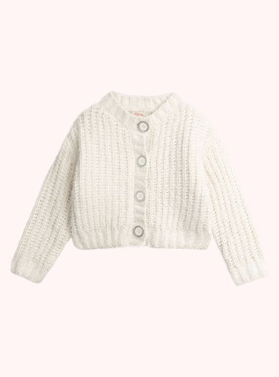 Cardigan écru en maille plume pour fille VAJOCAR2 / 24W901H4CAR001